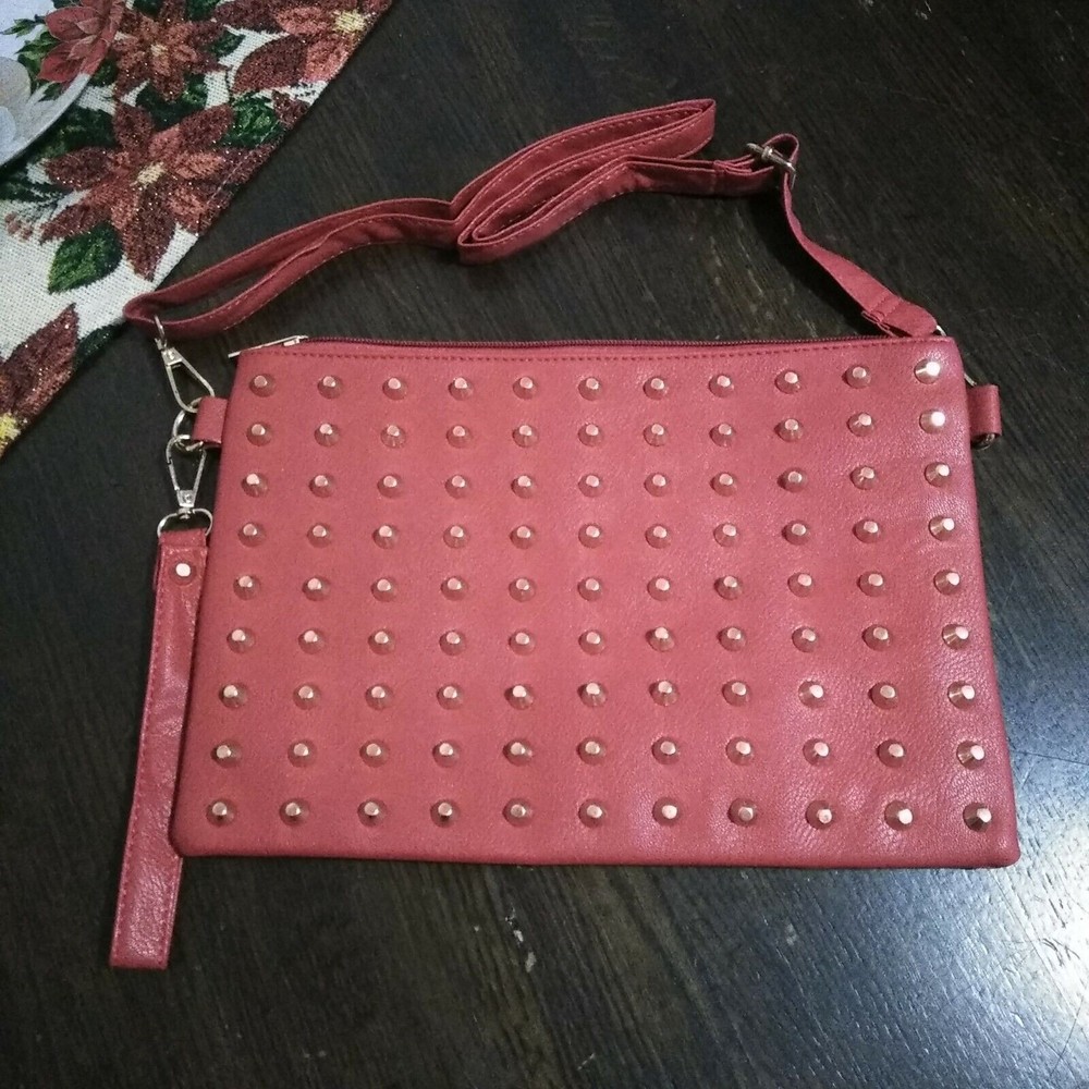 New 22Tote Purse Studded Versatile Zip Closure Faux Leather Red Chic - Picture 1 of 10